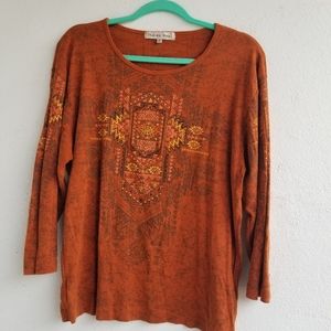 Indigo Soul tribal boho orange tee shirt 2X